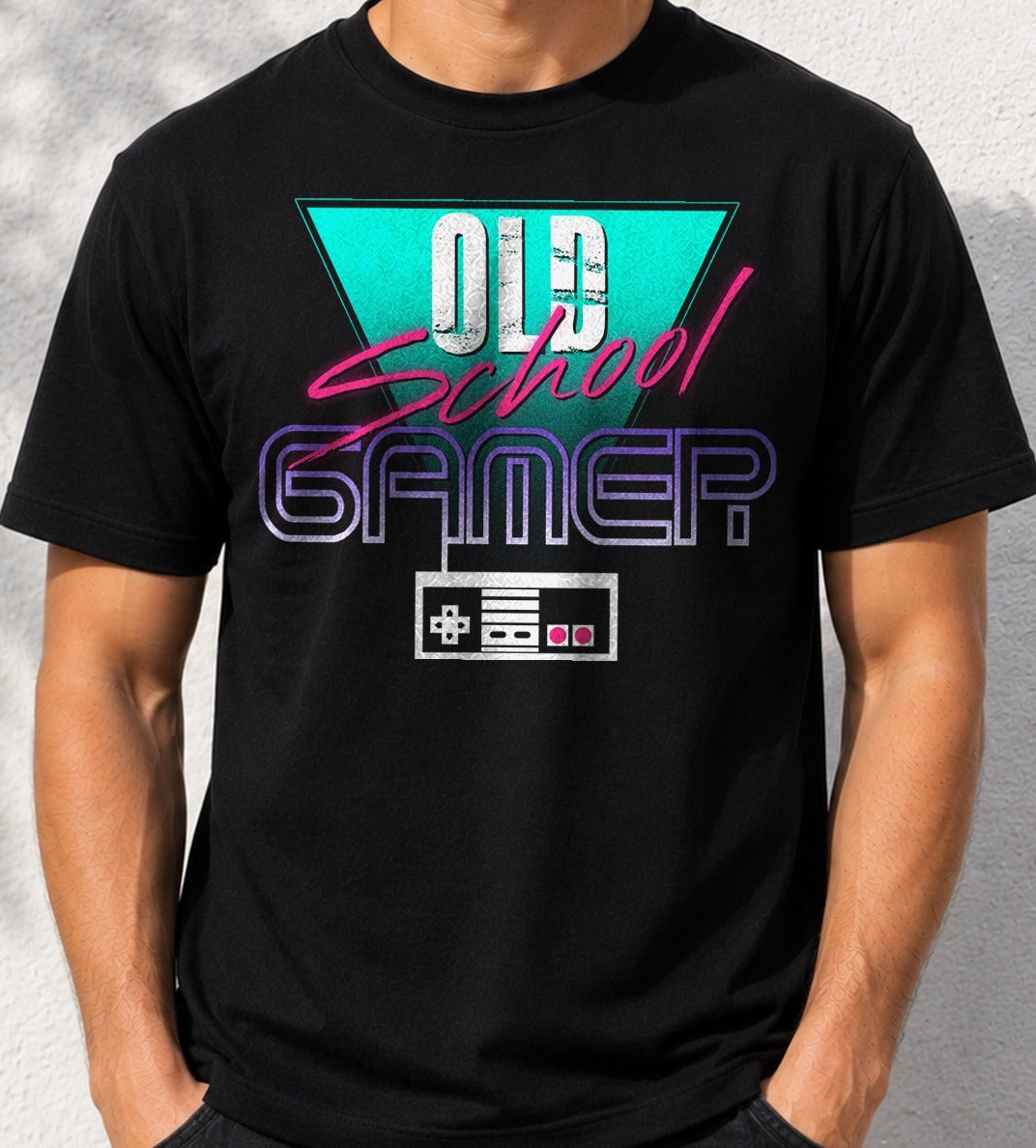 Camiseta Old School Gamer – Retro Videojuegos (negra)