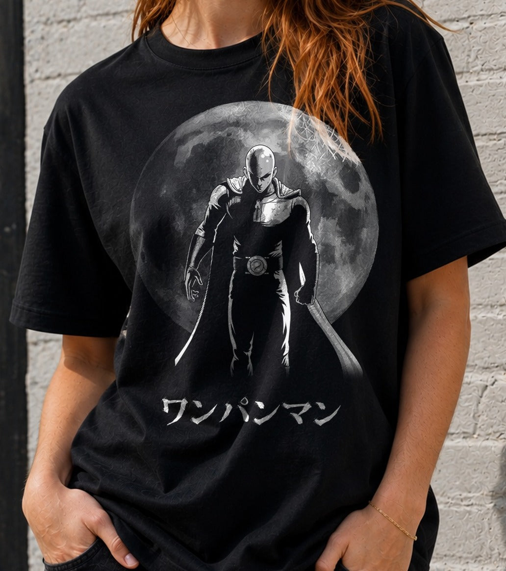 Camiseta One Punch Hero Moon – Saitama de One Punch Man (negra)