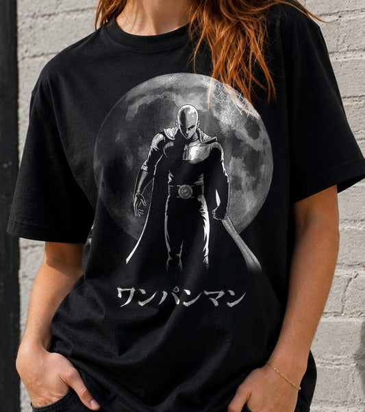 Camiseta One Punch Hero Moon – Saitama de One Punch Man (negra)