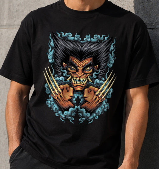 Camiseta Oni Rage – Mutante con Garras Estilo Demonio Japonés (negra)