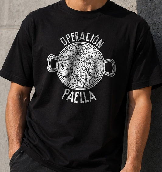 Camiseta Operación Paella – Regalo para el paellero de la familia (negra)