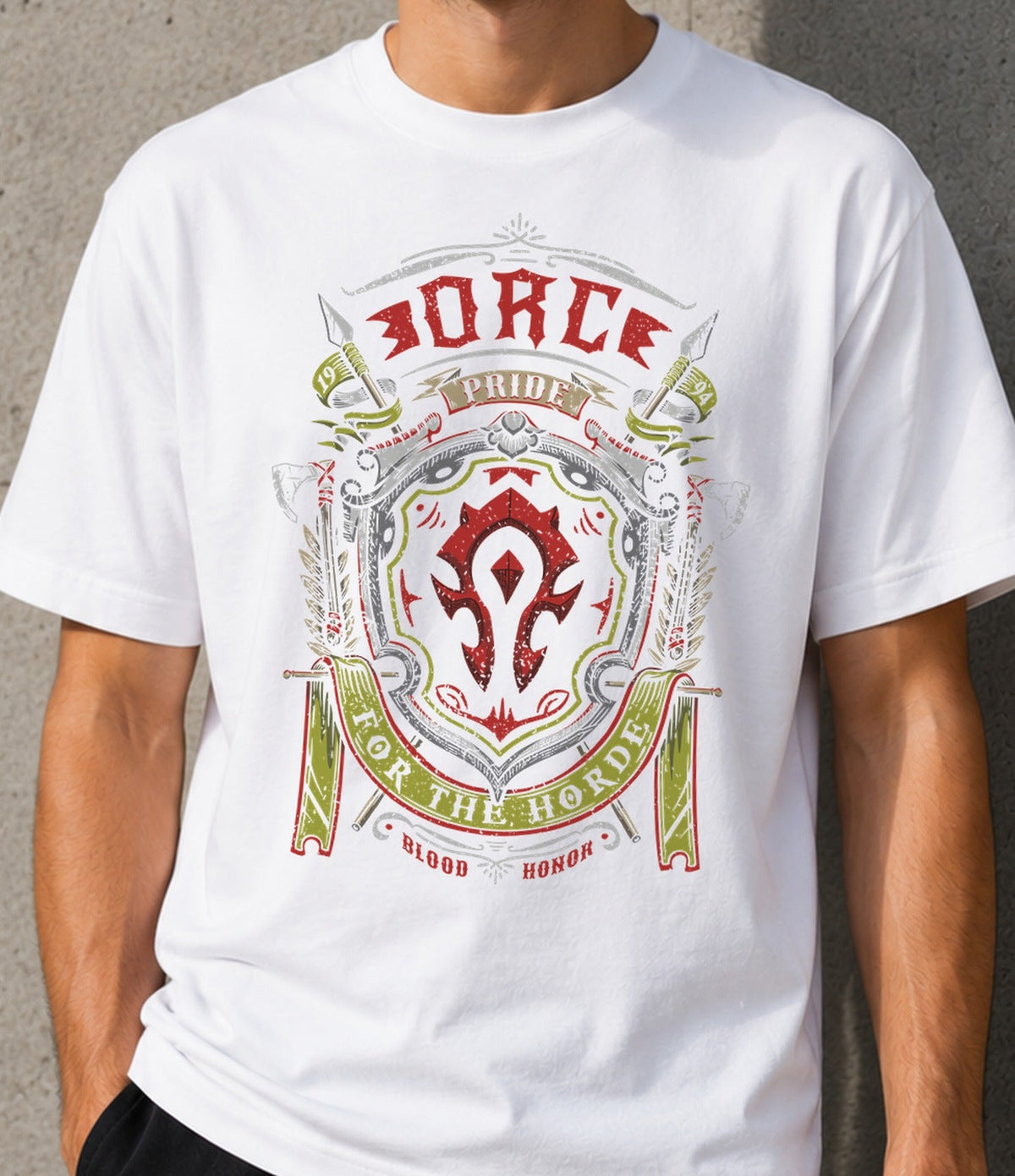 Camiseta Orc Pride – Escudo Heráldico de Orcos (blanca)