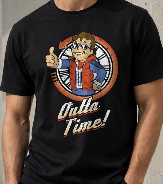 Camiseta Outta Time – Viajero del Tiempo Ochentero (negra)