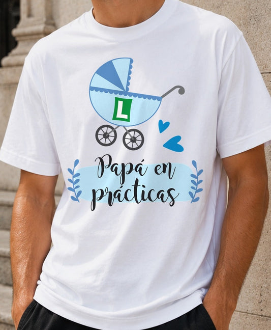 Camiseta Papá en Prácticas – Regalo para futuros padres (blanca)