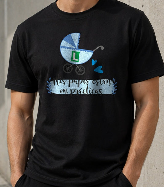 Camiseta Papis en Prácticas – Regalo para Recién Nacidos (negra)