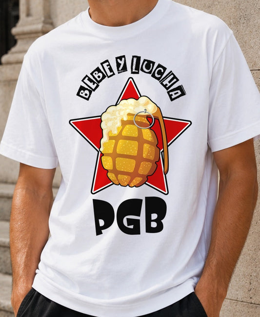 Camiseta PGB – Bebe y Lucha (blanca)