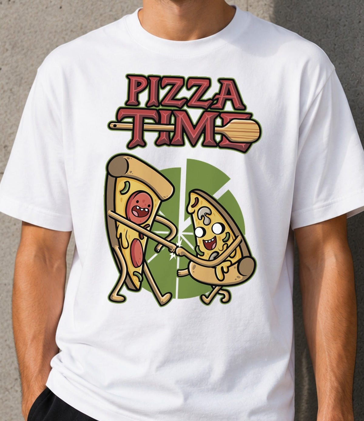 Camiseta Pizza Time – Pizza y Pelea Ninja (blanca)