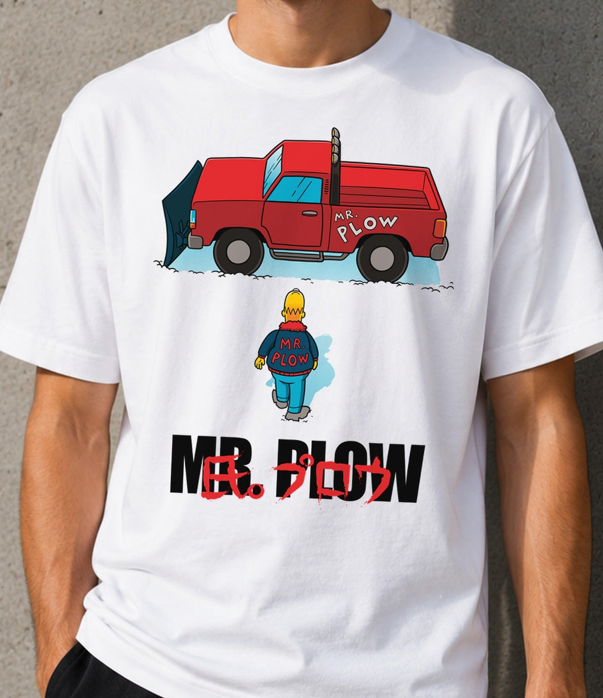 Camiseta Plowkira – Camión Quitanieves y Anime Ochentero (blanca)