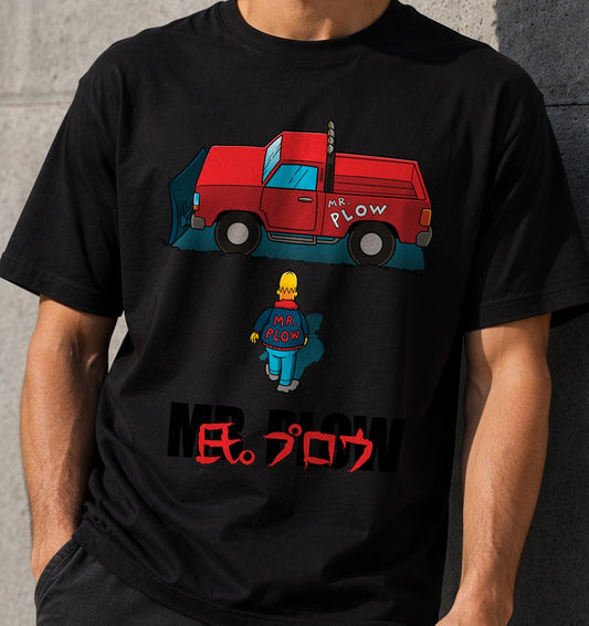 Camiseta Plowkira – Camión Quitanieves y Anime Ochentero (negra)