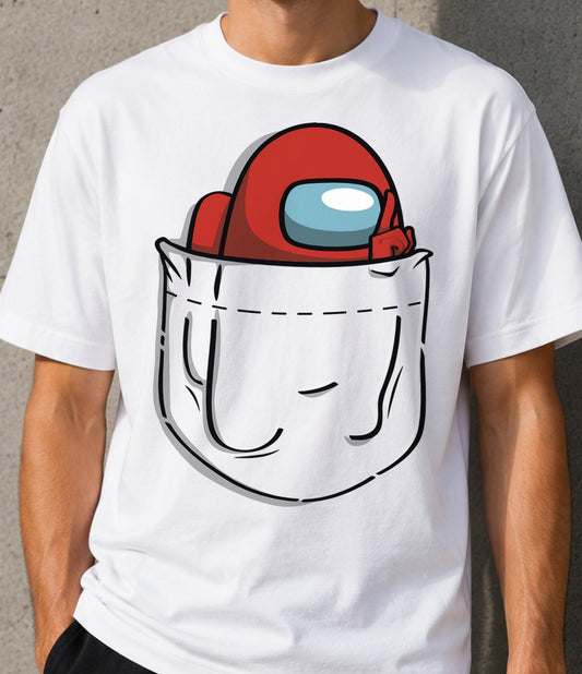 Camiseta Pocket Impostor – Personaje de Videojuego Espacial (blanca)