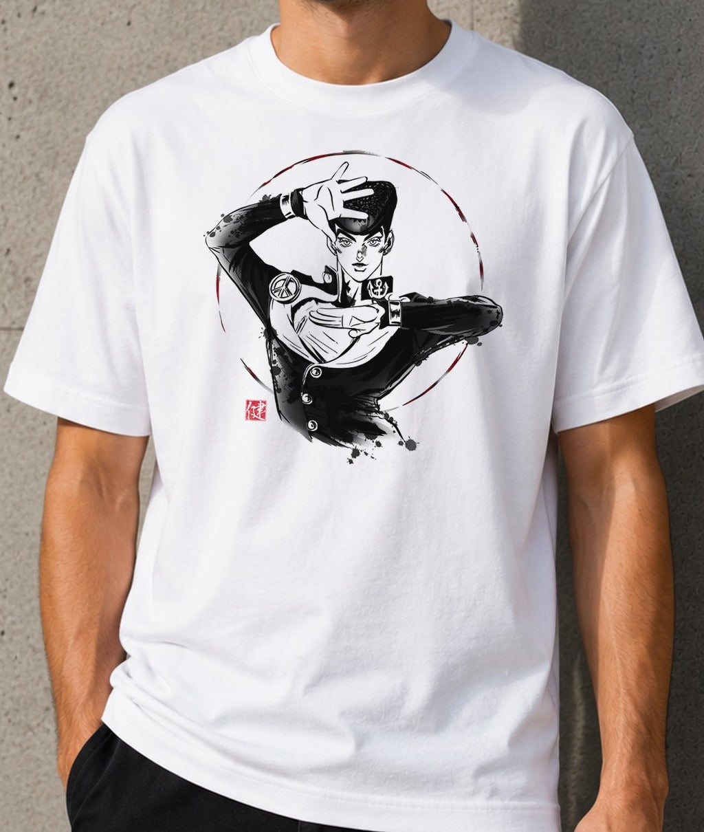Camiseta Pompadour Hairstyle – Josuke de JoJo's Bizarre Adventure (blanca)
