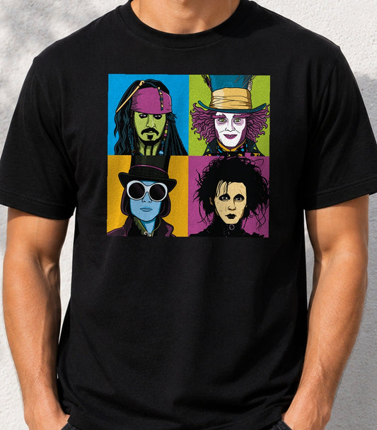 Camiseta Pop Depps – Personajes de Cine en Pop Art (negra)