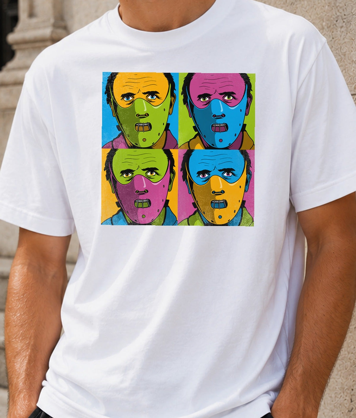 Camiseta Pop Hannibal – Terror Psicológico en Pop Art (blanca)