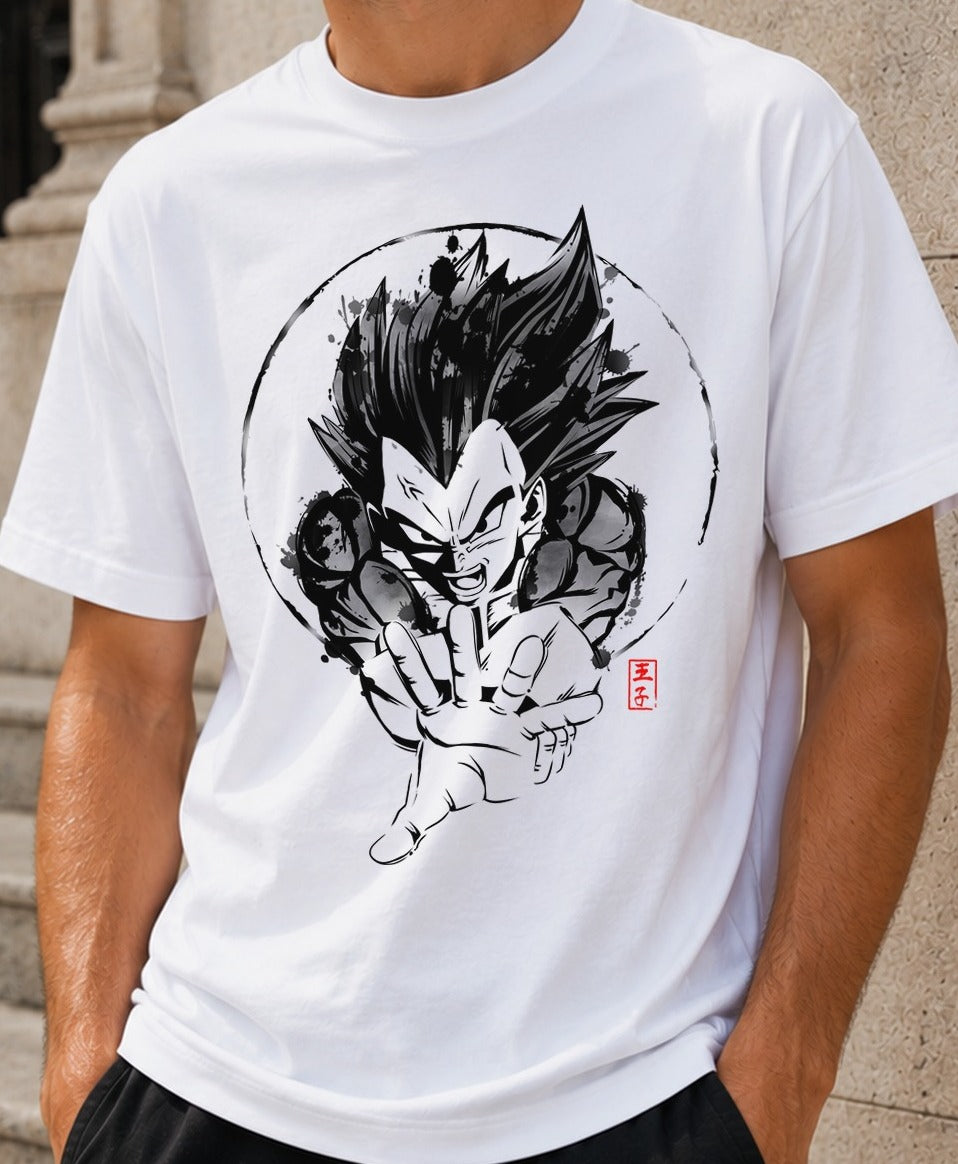 Camiseta Prince Warrior – Vegeta de Dragon Ball (blanca)