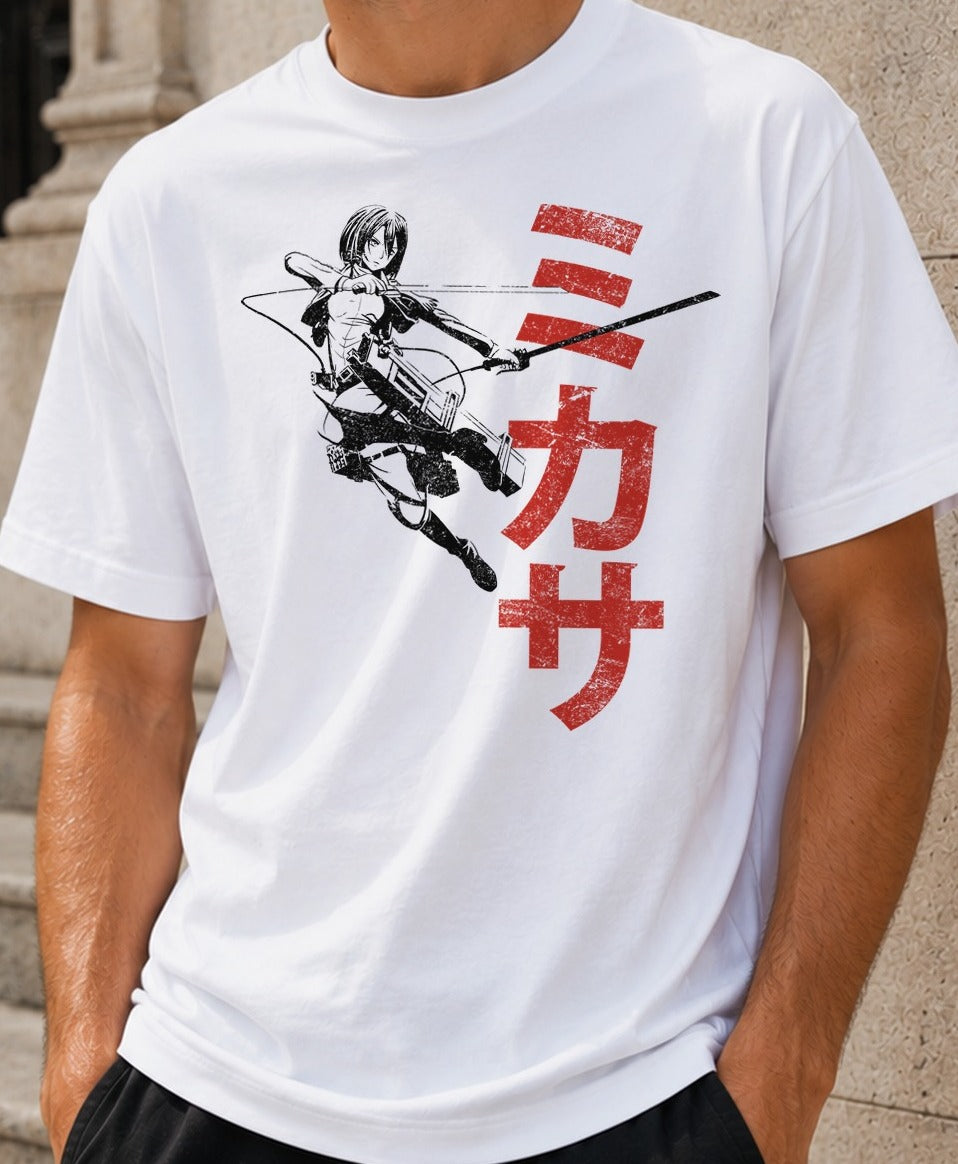 Camiseta Protect – Mikasa de Attack on Titan (blanca)