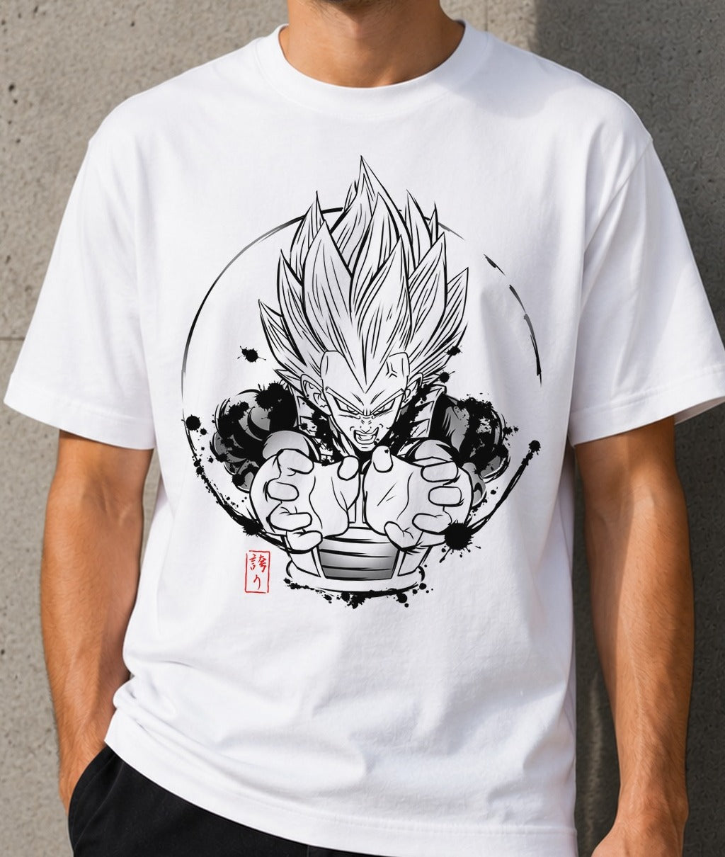 Camiseta Proud Warrior – Vegeta de Dragon Ball Z (blanca)