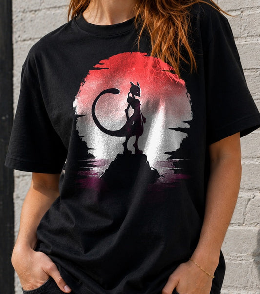 Camiseta Psychic-type under the moon – Mewtwo de Pokémon (negra)