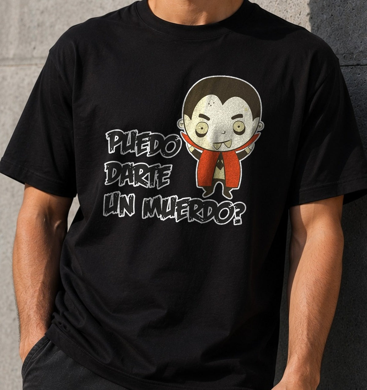 Camiseta Puedo darte un muerdo – Vampiro para Halloween (negra)