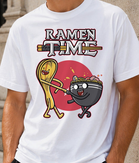 Camiseta Ramen Time – Parodia de Dibujos Animados y Ramen (blanca)