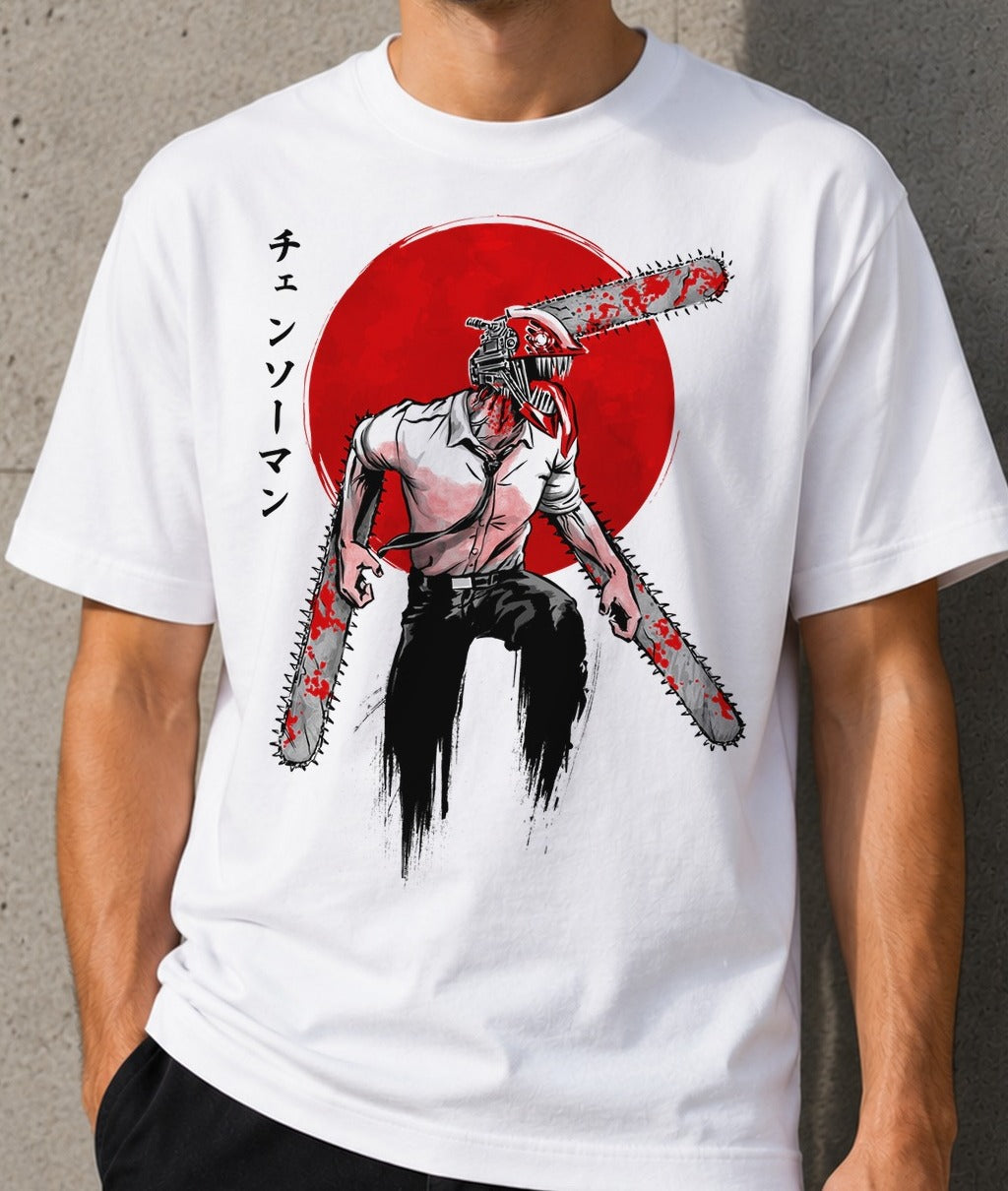 Camiseta Red Sun Chainsaw – Chainsaw Man (blanca)