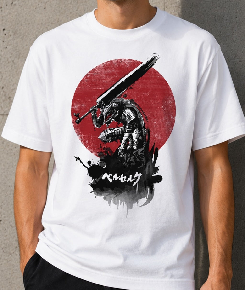 Camiseta Red Sun Swordsman – Guts de Berserk (blanca)
