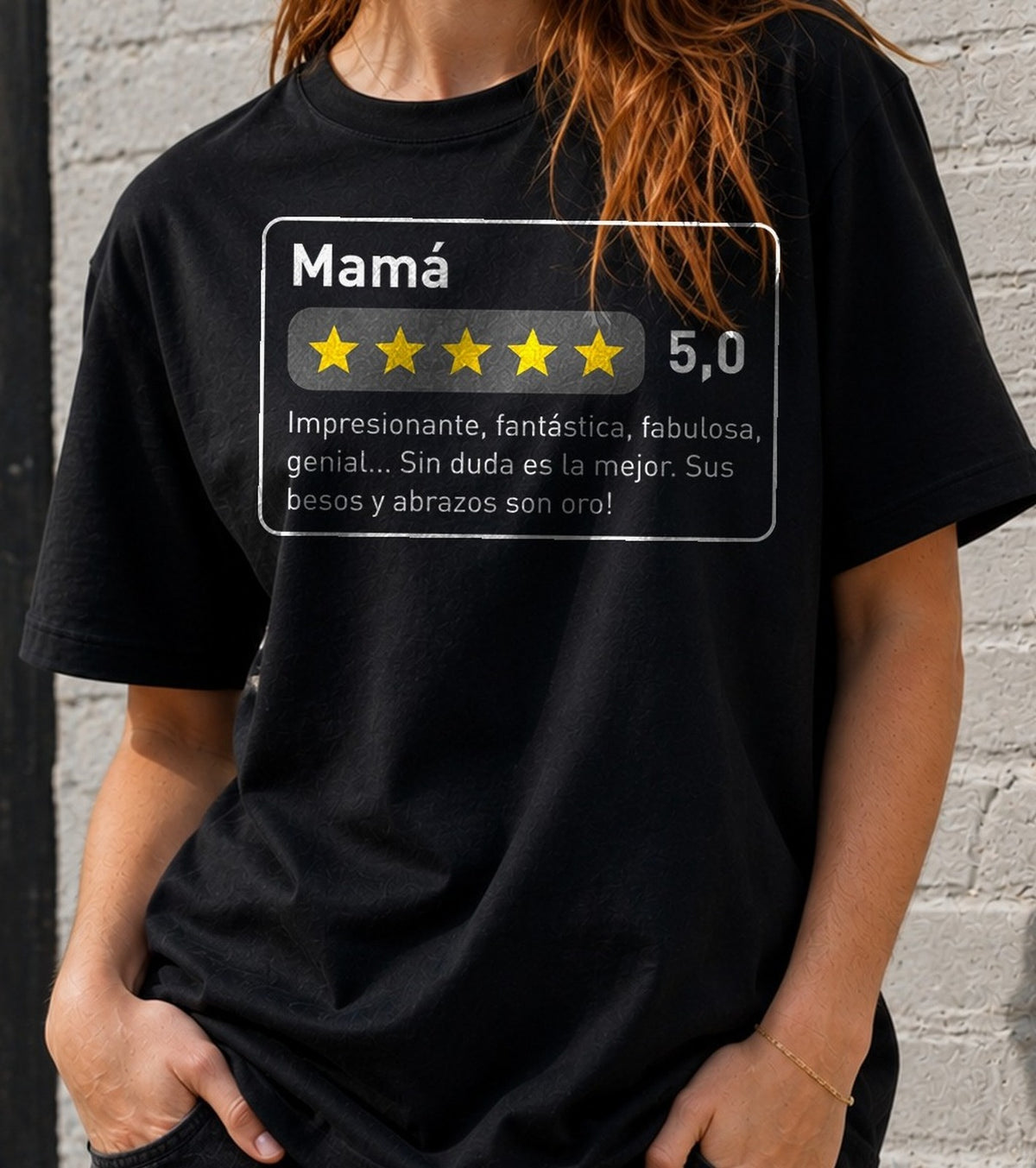 Camiseta Reseña Mamá – Regalo Día de la Madre (negra)