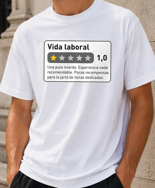Camiseta Reseña Vida Laboral – Regalo para currantes (blanca)