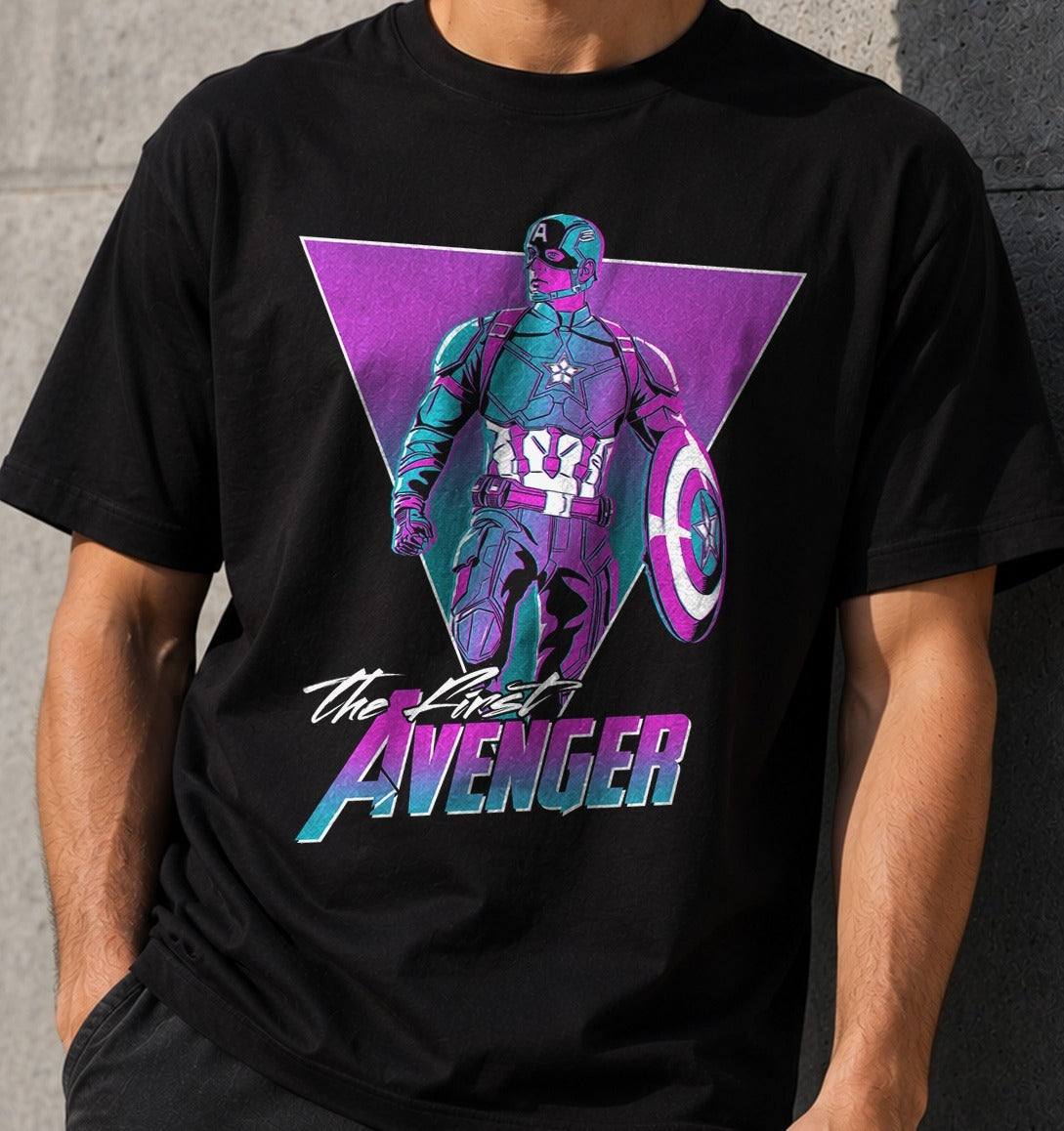 Camiseta Retro Captain – Capitán América de Marvel (negra)