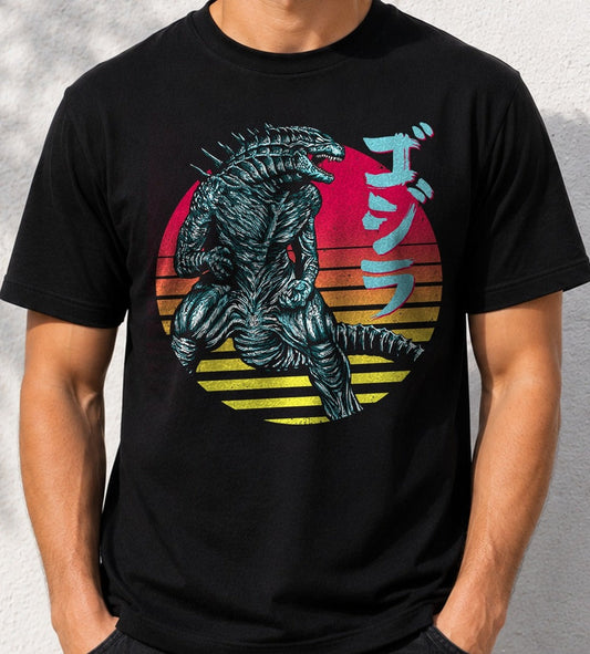 Camiseta Retro Rising Kaiju – Godzilla (negra)