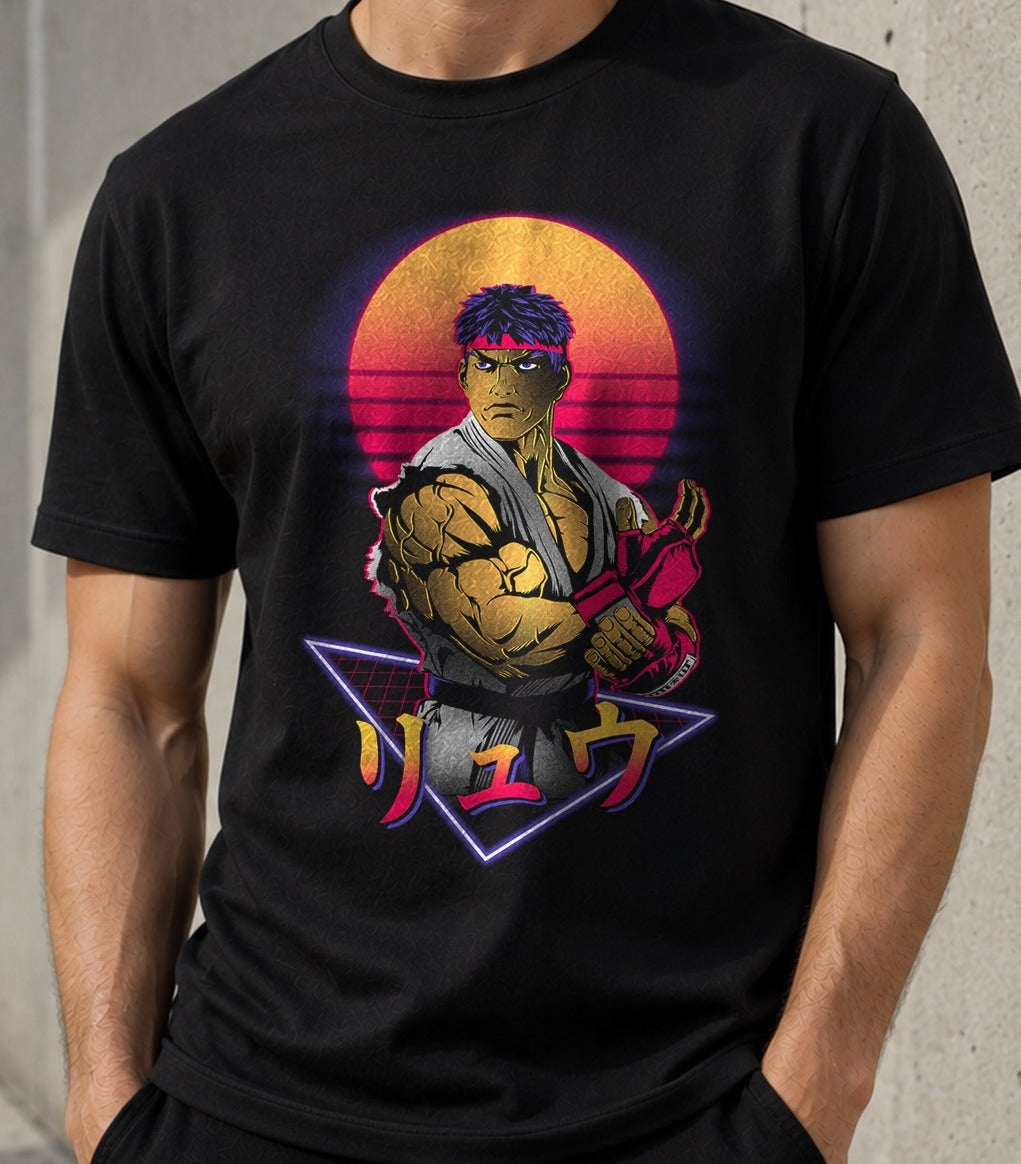 Camiseta Retro Wandering – Ryu de Street Fighter (negra)
