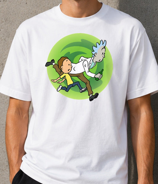 Camiseta RickRick – Científico Loco y Cómic Clásico (blanca)