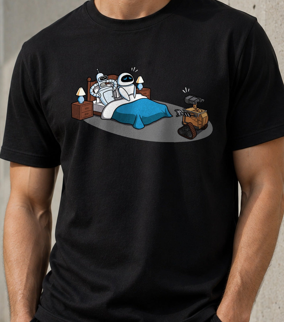 Camiseta Robot Surprise – Robots de Animación Enamorados (negra)