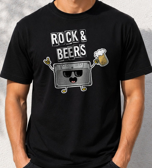 Camiseta Rock & Beers – Regalo para roqueros cerveceros (negra)