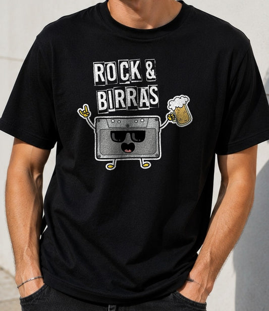 Camiseta Rock&Birras – Regalo para amantes del rock y la cerveza (negra)