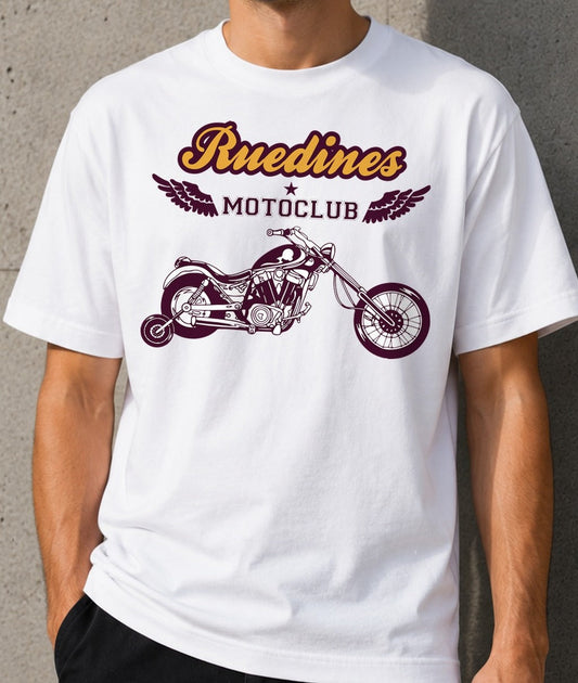 Camiseta Ruedines – Motoclub para moteros (blanca)