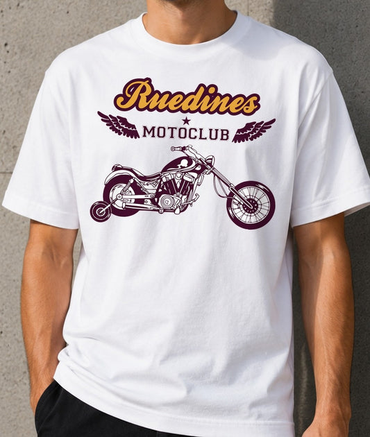 Camiseta Ruedines – Motoclub para moteros (blanca)
