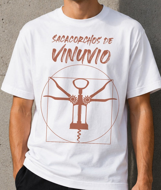 Camiseta Sacacorchos de Vinuvio – Parodia del Hombre de Vitruvio (blanca)