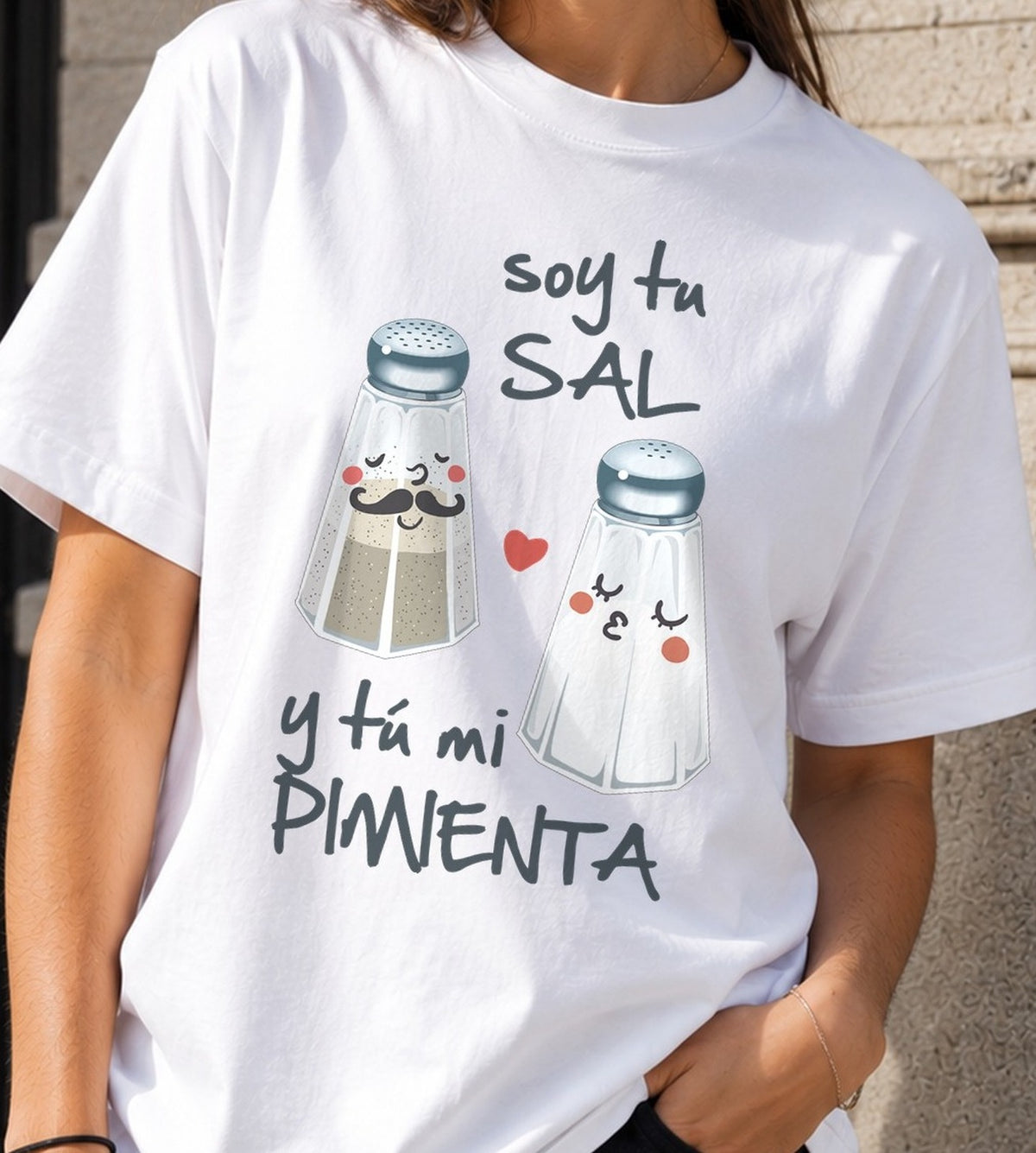 Camiseta Soy tu Sal y tú mi Pimienta – Regalo San Valentín (blanca)