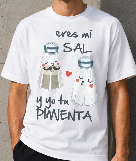Camiseta Eres Mi Sal y Yo Tu Pimienta – Regalo San Valentín (blanca)