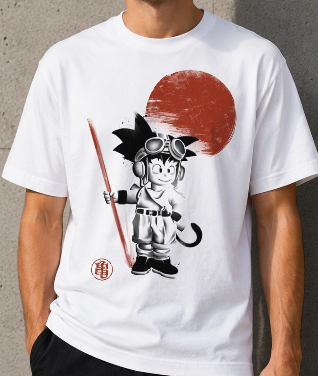 Camiseta Searching for the Dragon - halftoned – Goku de Dragon Ball (blanca)