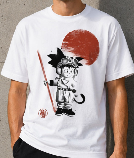 Camiseta Searching for the Dragon - halftoned – Goku de Dragon Ball (blanca)