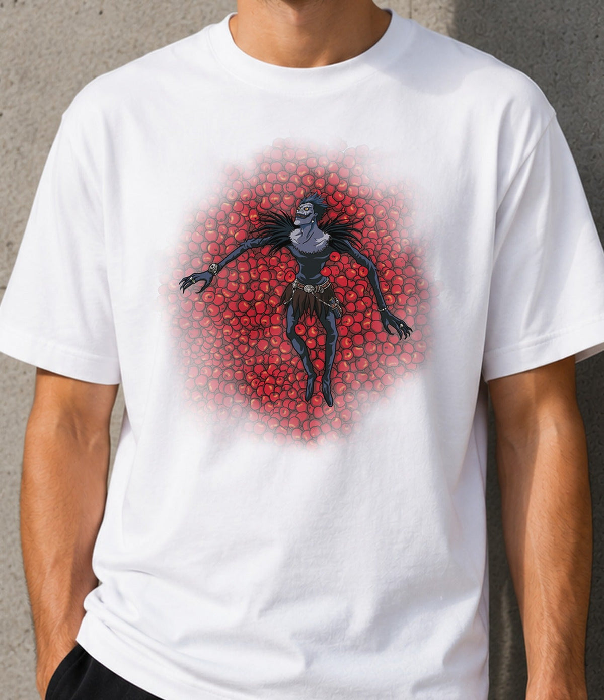 Camiseta Shinigami Beauty – Dios de la Muerte y Manzanas (blanca)
