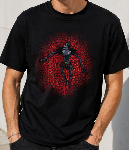 Camiseta Shinigami Beauty – Dios de la Muerte y Manzanas (negra)
