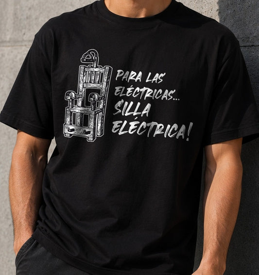 Camiseta Silla Eléctrica – Humor Negro (negra)