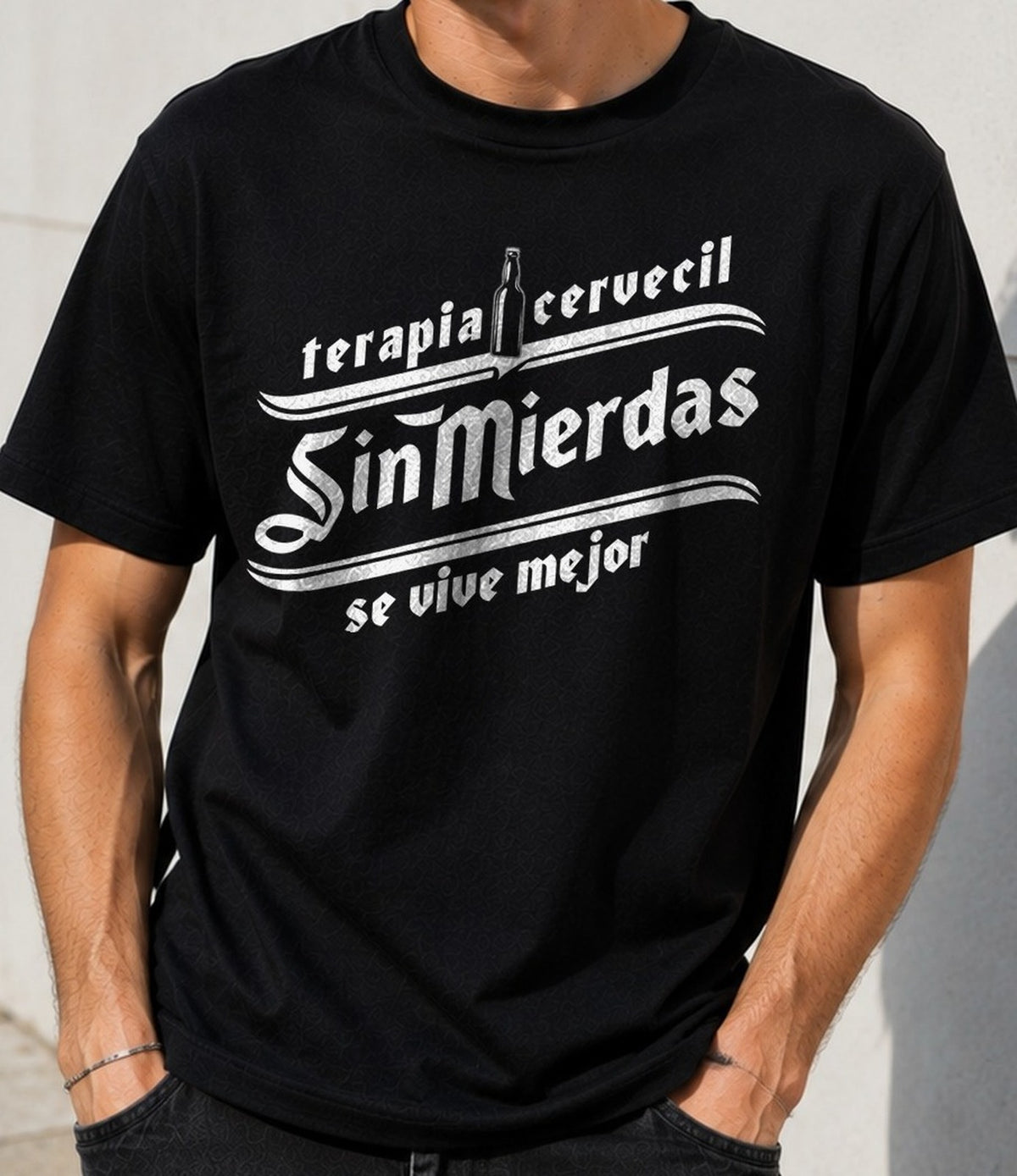 Camiseta Sin Mierdas – Terapia Cervecera (negra)