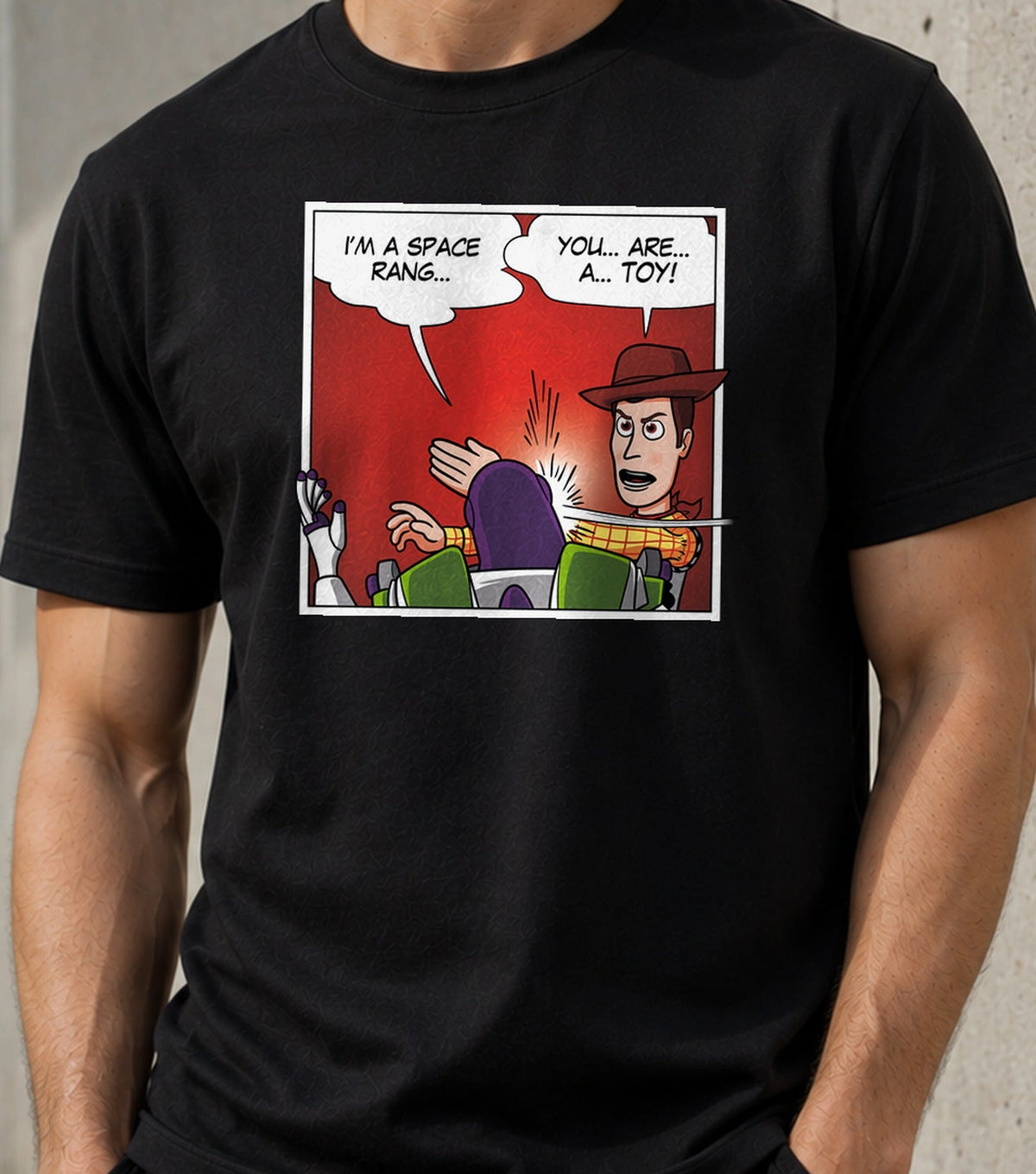 Camiseta Slap Story – Vaquero y Ranger Espacial de Juguete (negra)