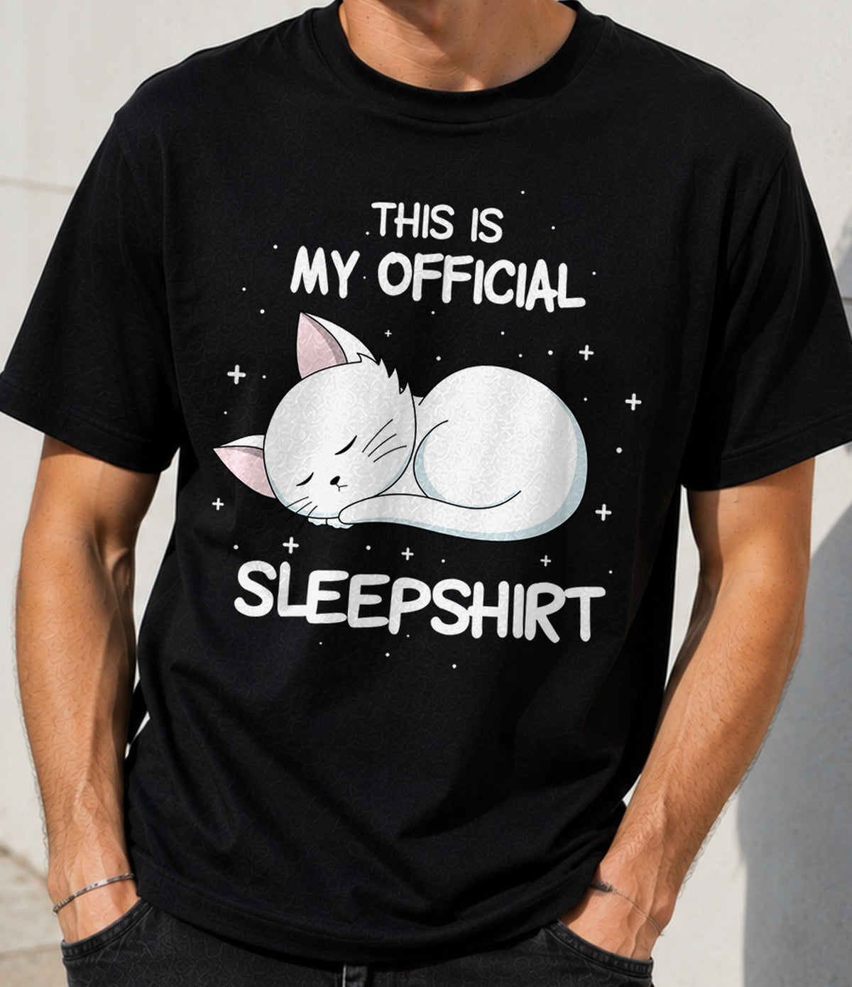 Camiseta Sleepy Cat – Gato Dormilón para Dormir (negra)