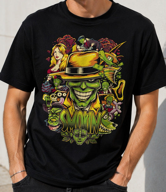 Camiseta Smokin' – Cara Verde y Sonrisa Imposible de los 90 (negra)