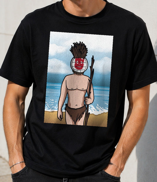 Camiseta Son of Castaway – Náufrago y Pelota Parlante (negra)