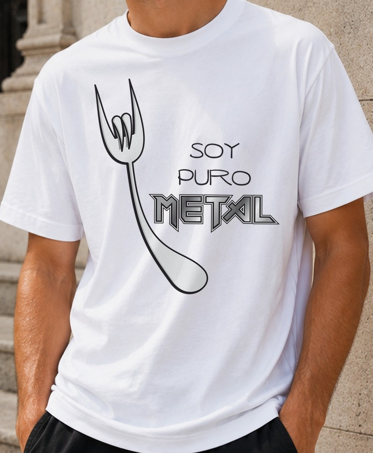 Camiseta Soy Puro Metal – Regalo para rockeros (blanca)